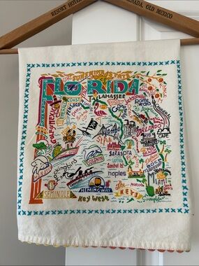 Florida Attractions Tea Towel by Catstudio w Rainbow Rickrack Trim Cotton